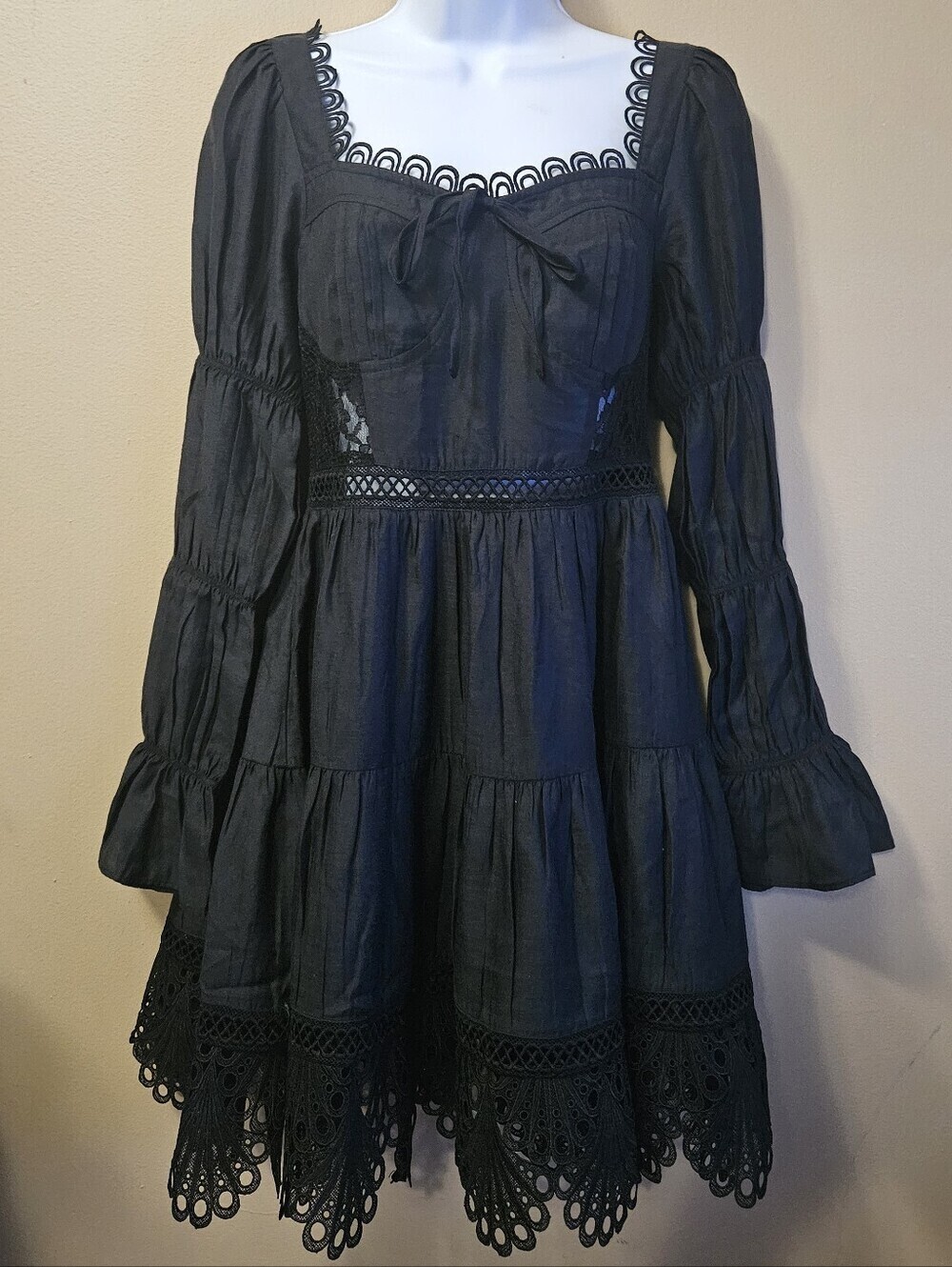 NWT Miss Selfridge Women's Size S Black Longsleeve Dress Goth Renaissance